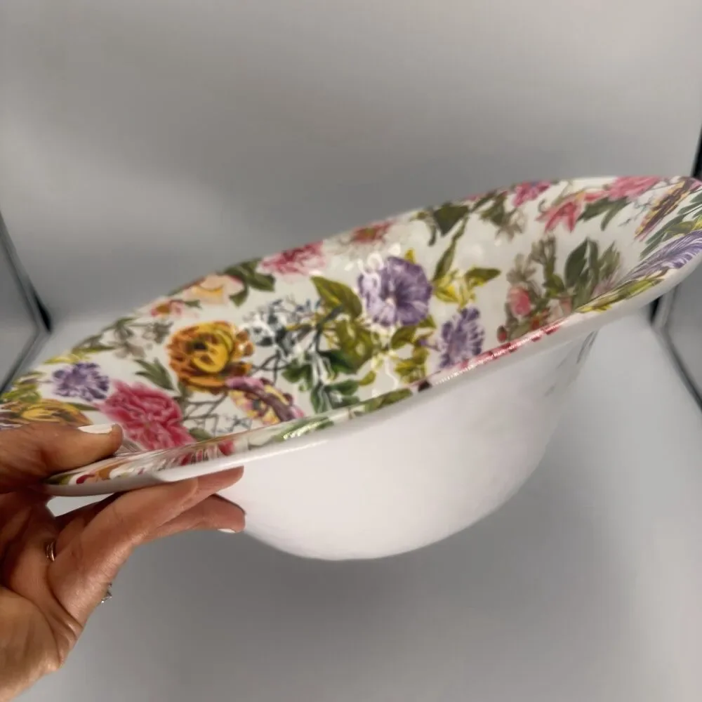 Michel Design Works Peony 14” Large Melamine Serving Salad Bowl Floral Butterfly
